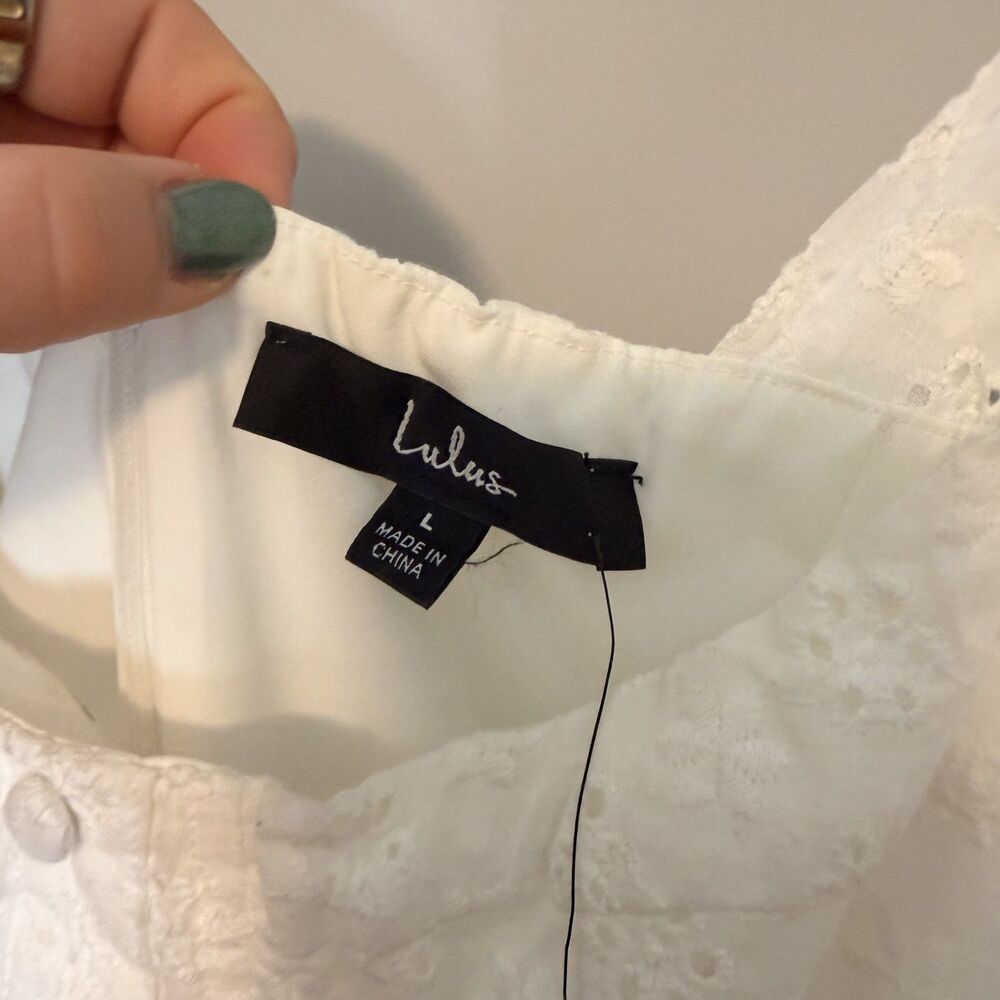 NWT Lulus Profound Sweetness White Eyelet Mini Dress Size Large Cotton - Picture 4 of 16